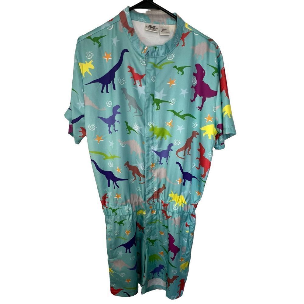 Funny Guy Creations Rainbow Dinosaur Patterned Zip Up One Piece Romper
